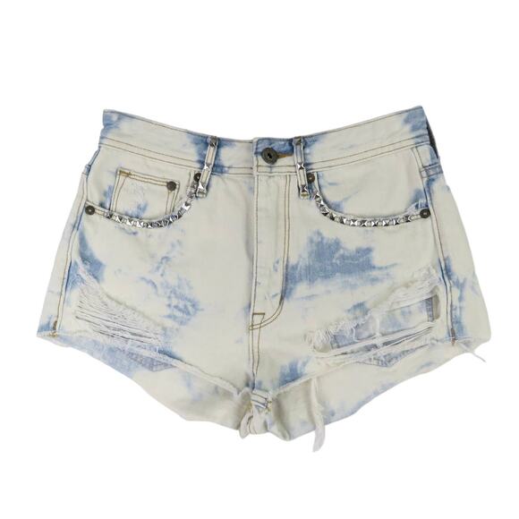 &Denim High Rise Bleached Ripped Shorts with Studs Size 4 Waist 25" - Picture 1 of 6
